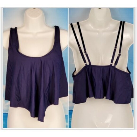 NAVY BLUE Woman Bikini/Tankini Swim Top Bathing suit Point Ruffle front size Lg - Picture 1 of 3